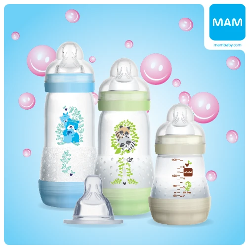 MAM Anti-Colic cumisüveg - 80%-kal kevesebb hasfájás a babáknál és egyedülálló, selymesen puha szívóka a könnyebb elfogadásért.