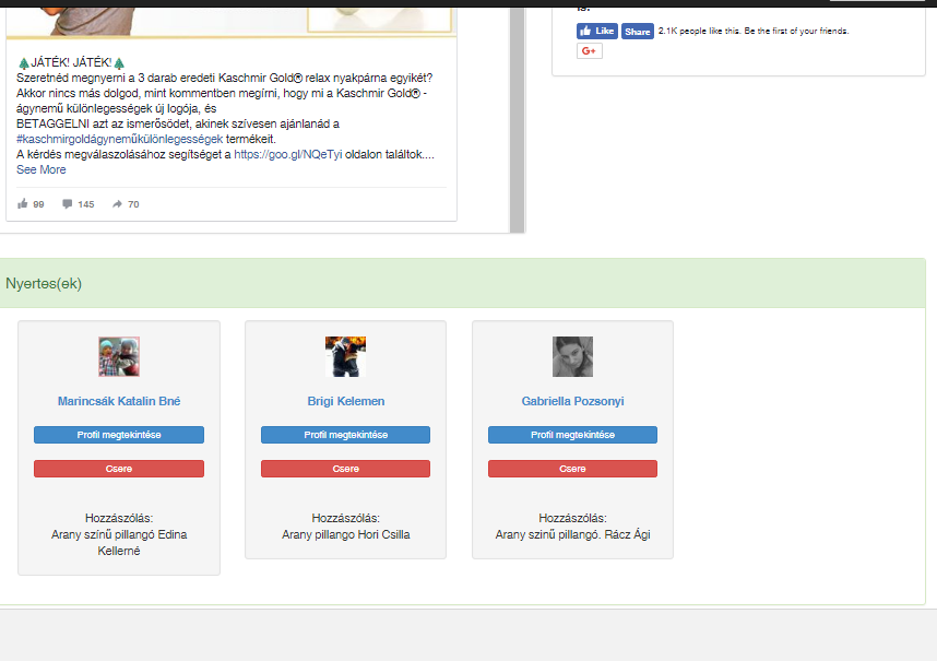 Kaschmir GoldREGISTERED SIGN nyertesek