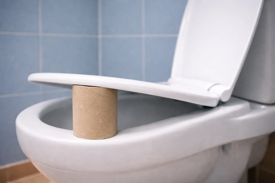 wc-papírral kitámasztott wc deszka 